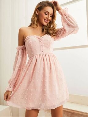 Sbetro Detach Puff Sleeve Sweetheart Neckline Pink Dress